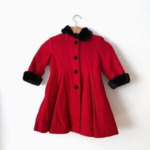VTG Talbots Kids Red Wool Faux Fur Trim Coat Kid's Size 2T